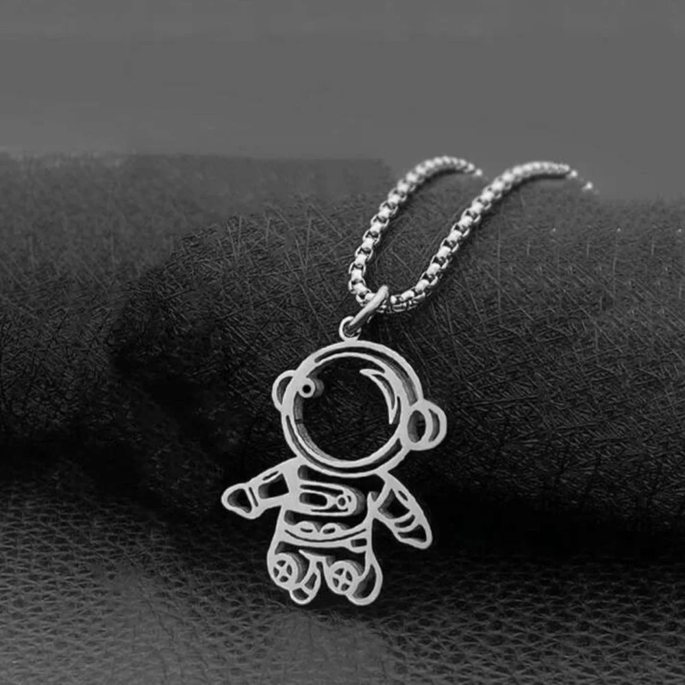Men’s Stainless Steel Astronaut Charm Necklace With Chain